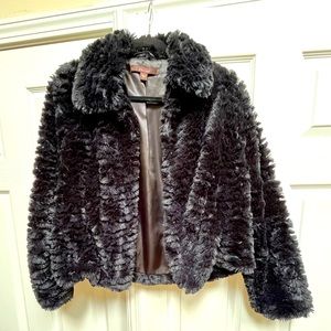 Fuzzy black faux fur jacket by Fever, sz L